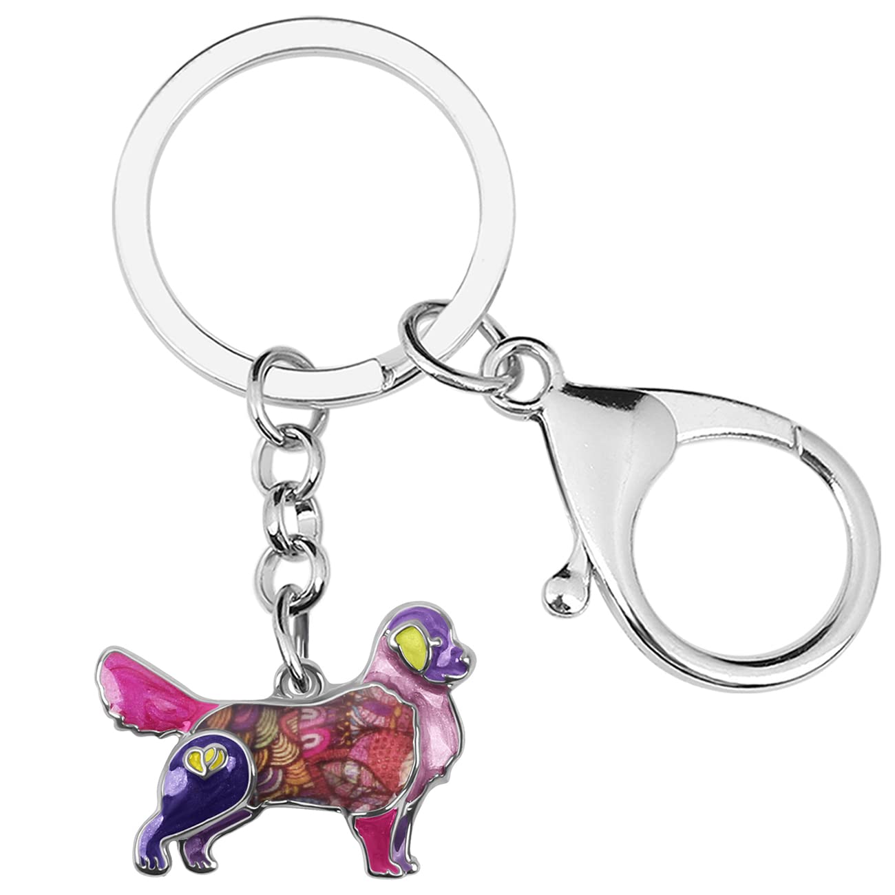 Enamel Alloy Golden Retriever Keychain Pet Dog Keyring For Women Girls Bag Wallet Charms Gift (Purple)
