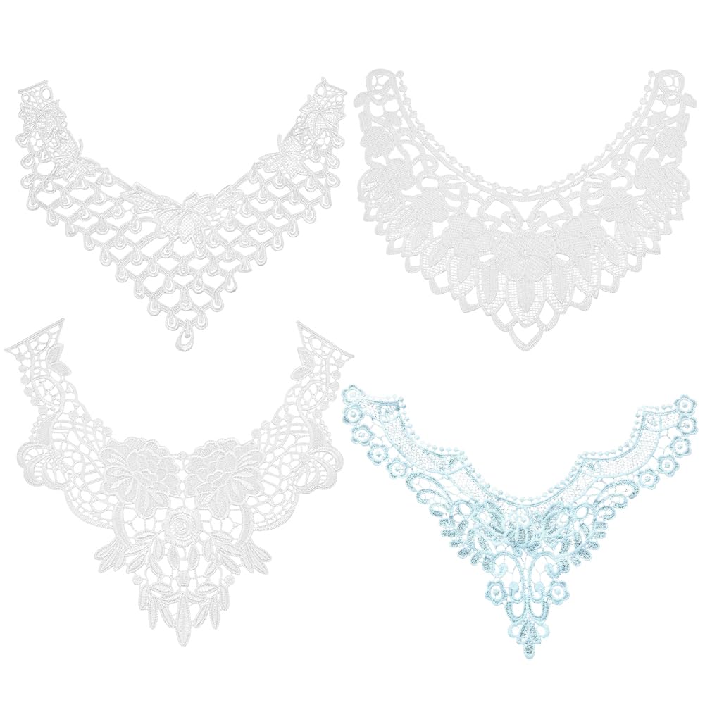 GORGECRAFT 4 Size 4PCS Neckline Applique Collar Patch Embroidered Floral Lace Fabric Trim Clothes Sewing Patch Edge Flower for Costume Sewing DIY Wedding Accessory(White)