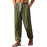 Runcati Mens Casual Pants Elastic Waist Drawstring Summer Cotton Jogger Pants Linen Yoga Beach Trousers with Pockets