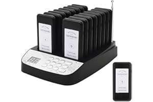 WWMFS Restaurant Pager System, 16 Wireless Pagers for Restaurants, Set with Vibration, Flashing and Buzzer, Restaurant Buzzers for Church, Hospital, Bar, Hotel,Truck,Nursery, Coffee Shop (Black)