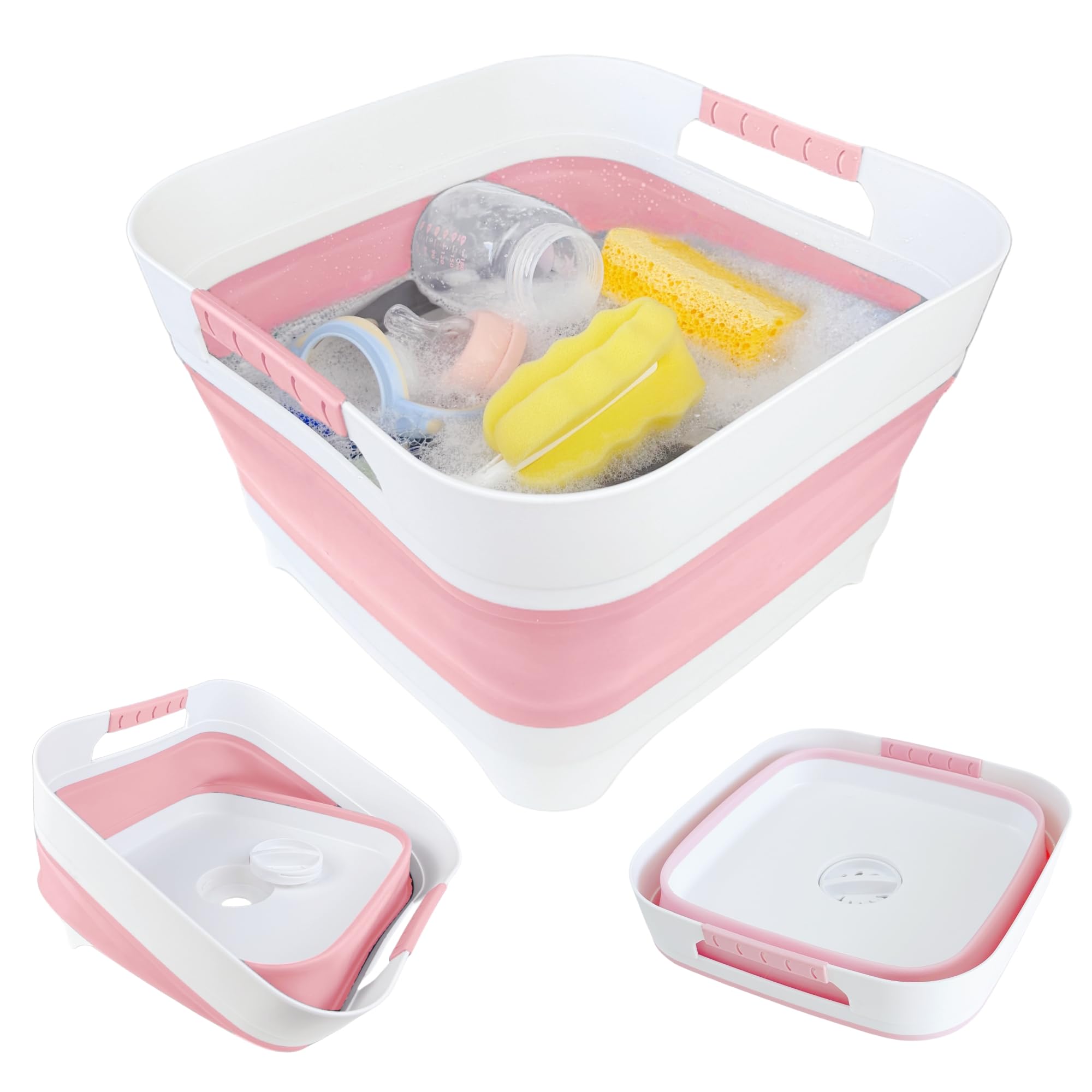 Photo 1 of GIMWA Wash Basin for Baby Bottles, Foldable, Versatile Wash Tub for Kitchen, RV, Outdoor Camping Sink, Sturdy & Easy to Clean, Space Saving Plastic Dish tub (Pink)