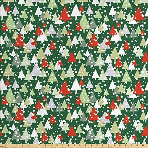 Ambesonne お得セット 冬生地 ヤード単位 クリスマスフォレスト 松の木 雪 シルエット 10ヤード エメラルドバーミリオン スタイル 室内装飾用 パターン ホームアクセント 装飾生地