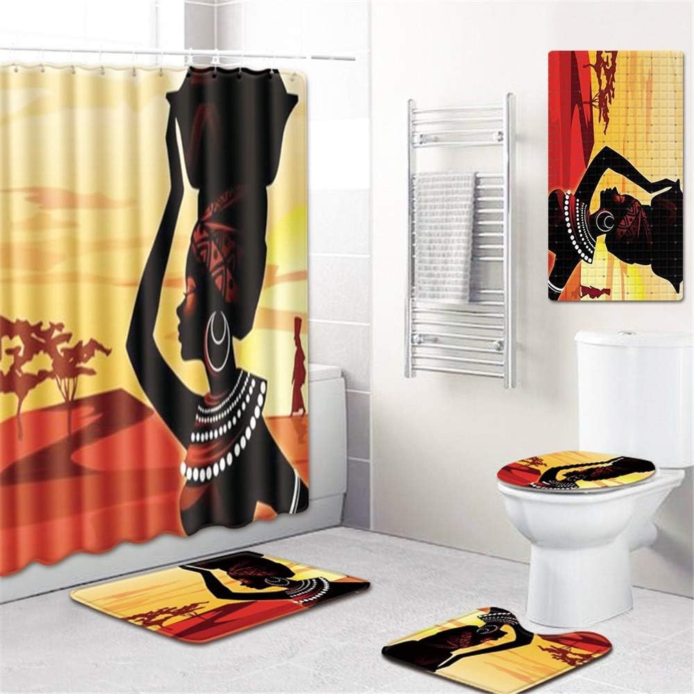 LOHOX Bathroom Curtains Rugs Set of 5 African Women Bath