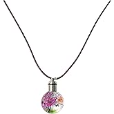 CASOLVX Dried Flower Necklace Glowing Pendant Necklace Pressed Flowers Necklace LED Luminous Round Shape Glass Pendant Necklace Jewelry for Women and Teen Girls