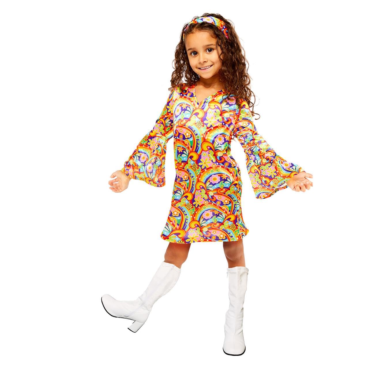 (PKT) (9907364) Child Girls Rainbow Hippy Costume (6-8yr)