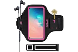 Galaxy S23+/S22+/S20+/S10+/S9+/S8+ Armband,RUNBACH Sweatproof Running Exercise Gym Bag with Fingerprint Touch/Key Holder and Card Slot (Pink)