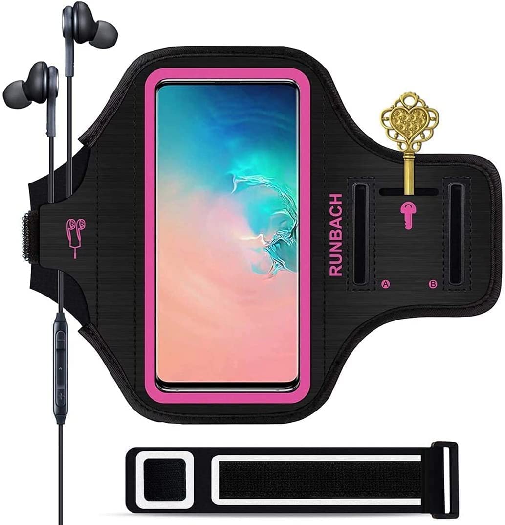 RUNBACH Armband for Samsung Galaxy S26/S25/S24/S23/S22/S21/S20/S10/S9/S8 up to 6.2",Water Resistant Running Exercise Gym Bag with Card Slot and Key Holder (Pink)
