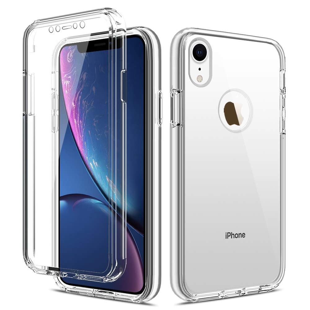 LCHULLE Crystal for iPhone Xr Case 360 Shockproof Clear Cover Silicone Glossy Bumper Screen Protector, Front and Back Full Body Drop Proof Protective Anti Yellow Case for iPhone Xr-Transparent
