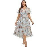 Ever-Pretty Plus Women's V-Neck Short Sleeves Plus Size Wedding Guest Dress Chiffon High-Low Formal Dresses