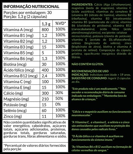 Complexo B, Biotina, Magnésio, Cálcio, Zinco e mais Vitaminas Bain Booster - 1 Pote com 60 Cápsulas de 650mg
