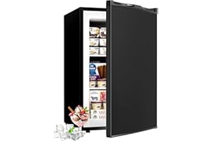 Feelfunn 3.0 Cu.ft Upright Freezer - Compact Mini Freezer with 7 Adjustable Thermostat, Removable Shelves, Reversible Single Door, 360°Uniform Cooling Small freezer for Home Office Kitchen Dorm, Black