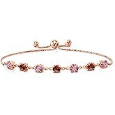 Gem Stone King 18K Rose Gold Plated Silver Pink Lab Grown Diamond and Red Garnet Infinity Tennis Bracelet For Women (2.94 Cttw, Gemstone April Birthstone, Round 4.5MM, Fully Adjustable Up to 9 Inch)