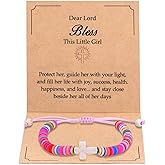 Kvekstio Christian Gift, Cross Charm Colorful Beads Bracelet with Blessing Prayer Card Gift, Women's Faith-Inspired Jewelry