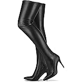 CAMSSOO Women's Thigh High Boots Faux Suede Elasticity Heels Over The Knee Boots Side Zip Pointed Toe Fashion Sexy Winter Stiletto Knee High Boots