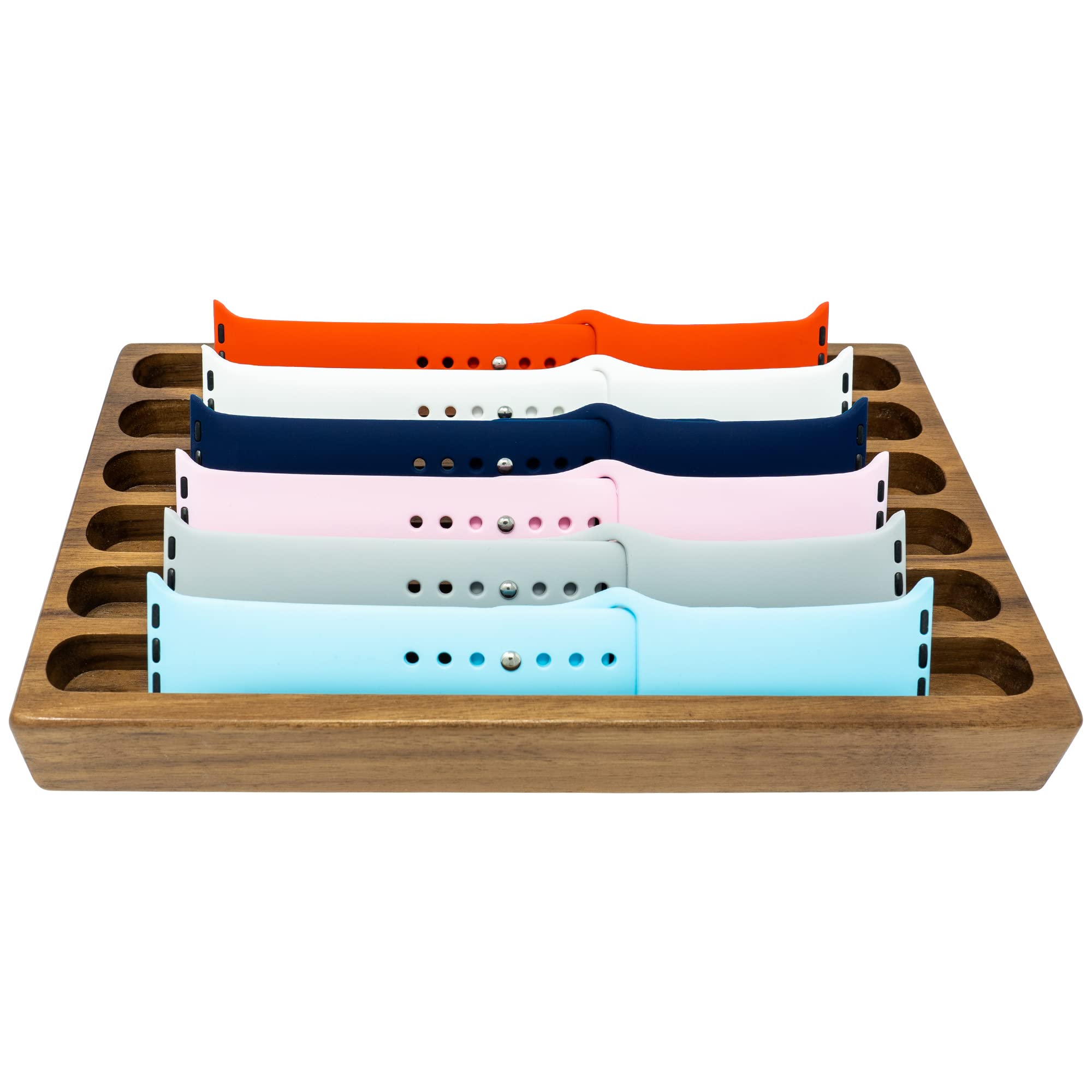 ATP MODERN Walnut Watch Band Display Organizer - Wooden Strap Holder Portfolio - Compatible With All Apple Watch Bands 38mm, 42mm and 44mm (6, Walnut)