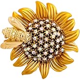 Sunflower Brooch Pin Rhinestone Crystal Flower Brooch Yellow Bee Daisy Brooch Premium Elegant Clothing Hat Bag Accessories for Women