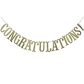 Congratulations Glitter Sign Banner- Graduation, Wedding, Retirement Party Supplies Decorations (Gold)