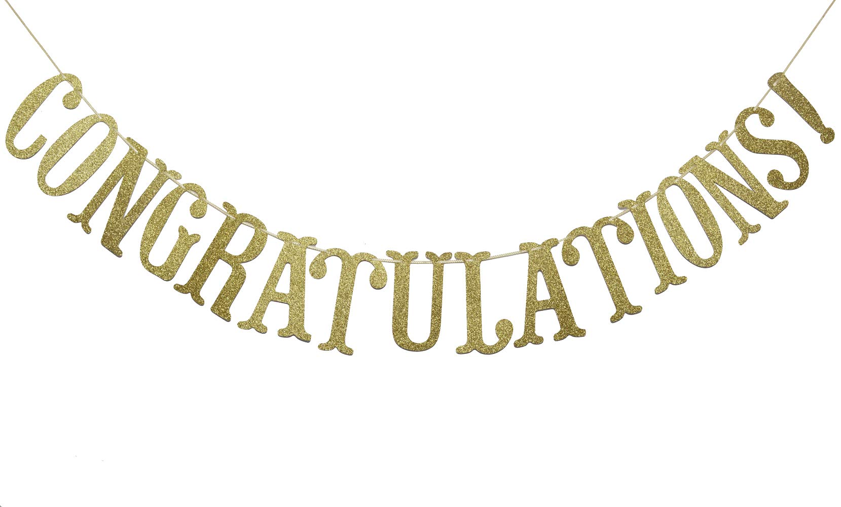 Congratulations Glitter Sign Banner- Graduation, Wedding, Retirement Party Supplies Decorations (Gold)