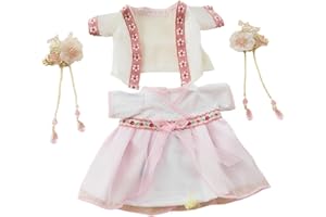 CALEMBOU 20cm Plush Doll Clothes Set, Cute Chinese Hanfu with Hair Clip Cotton Doll Clothes for 8 inch Soft Stuffed Animals (