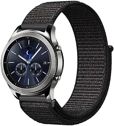 Samsung Gear S3 Frontier/ Classic Watch Velcro Band, Ksom 22mm Nylon Sport Loop Band with Hook & Loop Fastener Adjustable Closure Wrist for Samsung S3, 22mm Smart Watch (Black Pinkish Weave Color in)