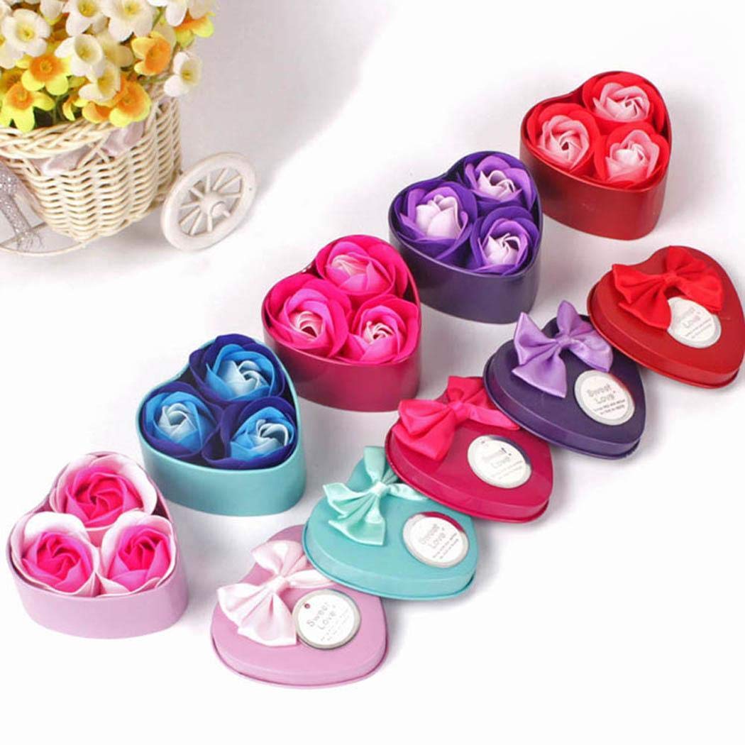 Acecoree Beautiful Heart Shape Soap Flower Gift Box Artificial Rose Flower Holiday Gift Soaps & Hand Wash