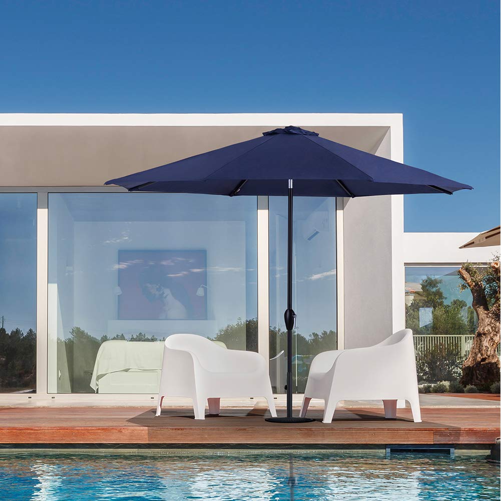 Tempera 10ft Patio Umbrella Outdoor Garden Table Umbrella with Crank and Auto-Tilt Function,8 Steel Ribs in 200G Navy Olefin