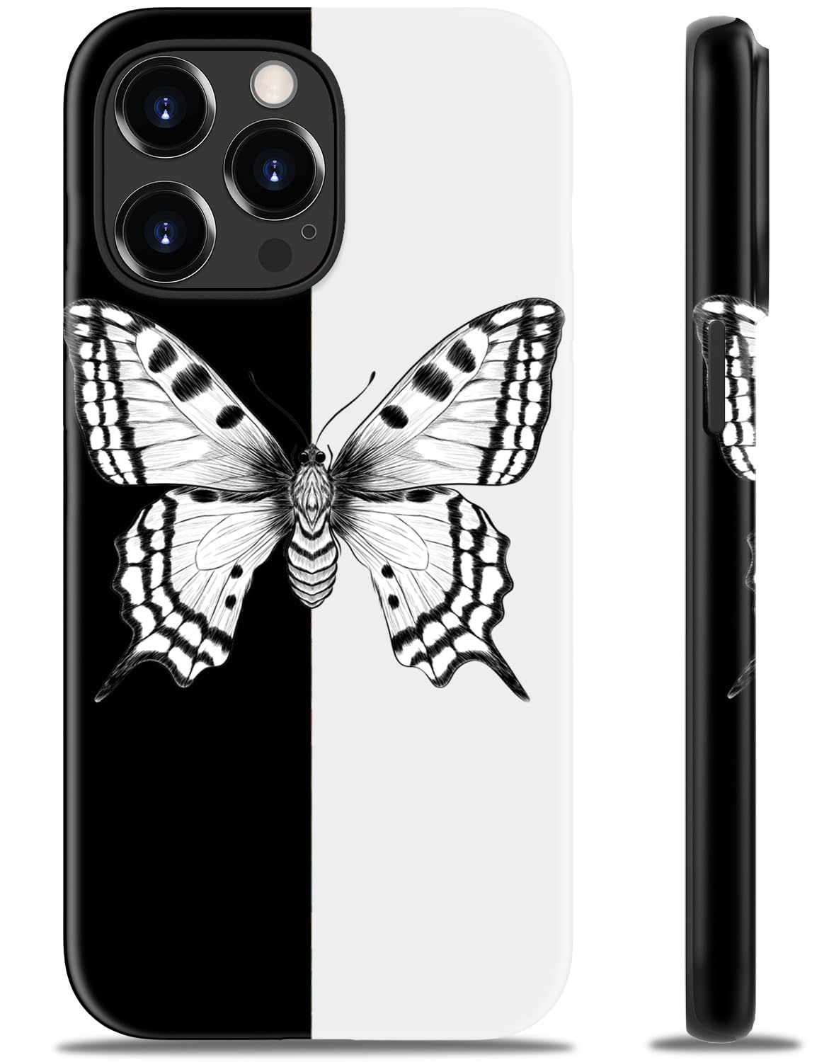 LUXMERRY for iPhone 15 Pro Case Cute - Wireless Charging Compatible - Dual-Layer Hard Shell + Silicone Cover - Protective Phone Case Aesthetic Trendy Designs for Women - Black Butterfly