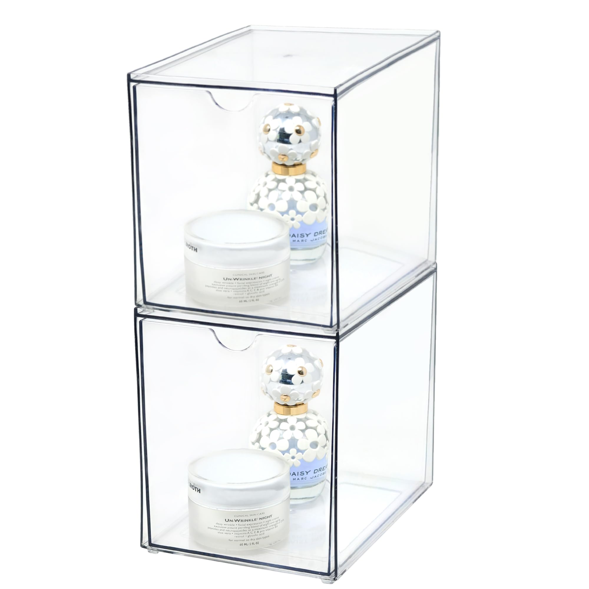 Youngever 2 Pack Large Stackable Organizer Drawers, Stackable Makeup Organizer, Stackable Makeup Storage, Clear Cosmetic Organizers, Makeup Organizer Drawers (6" x 8" x 7")
