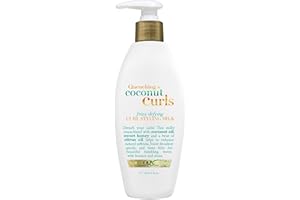 OGX Quenching + Coconut Curls Frizz-Defying Styling Milk, Nourishing Leave-In Hair Treatment with Coconut, Citrus Oil & Honey, Paraben-Free and Sulfated-Surfactants Free, 6 fl oz