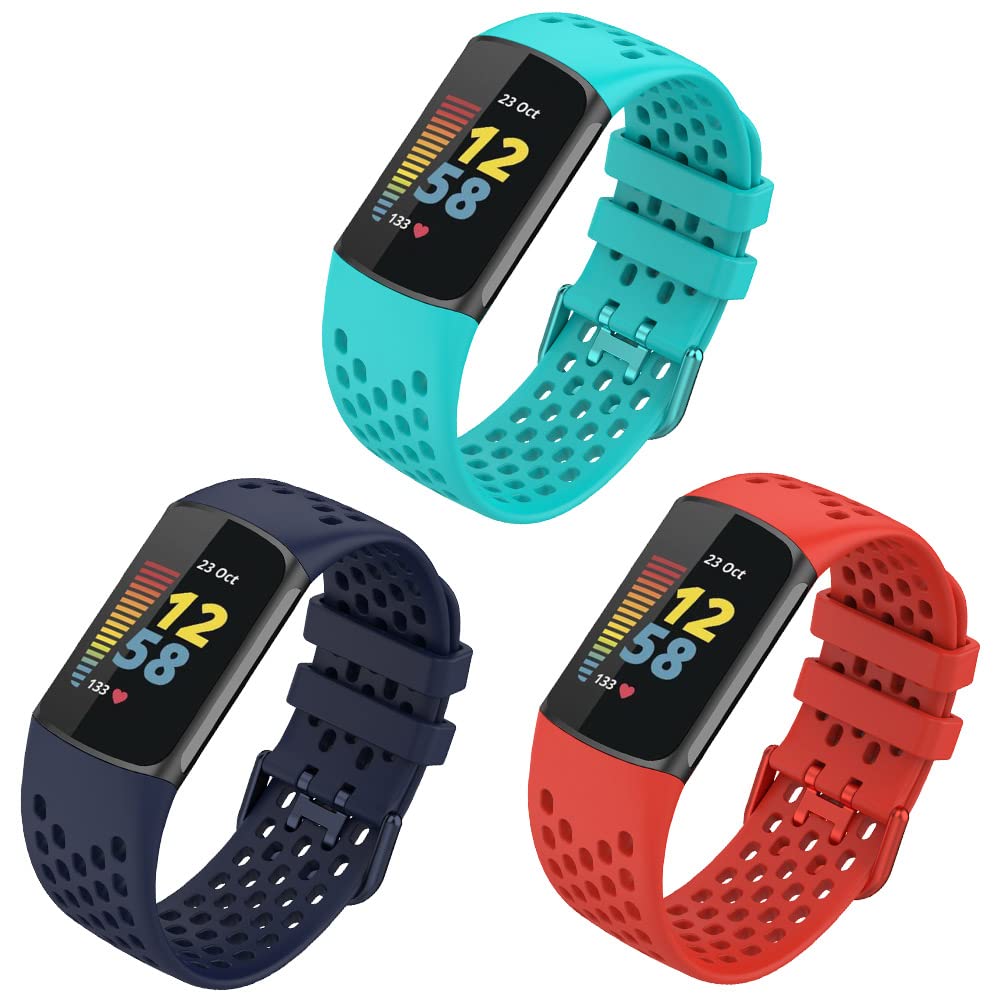 FunBand Strap Compatible with Fitbit Charge 5 Armband, Weiches Silikon Sport Atmungsaktives Ersatzband Verstellbares Uhrenarmband Strap Compatible with Fitbit Charge 5 Activity Tracker, 3-Pack