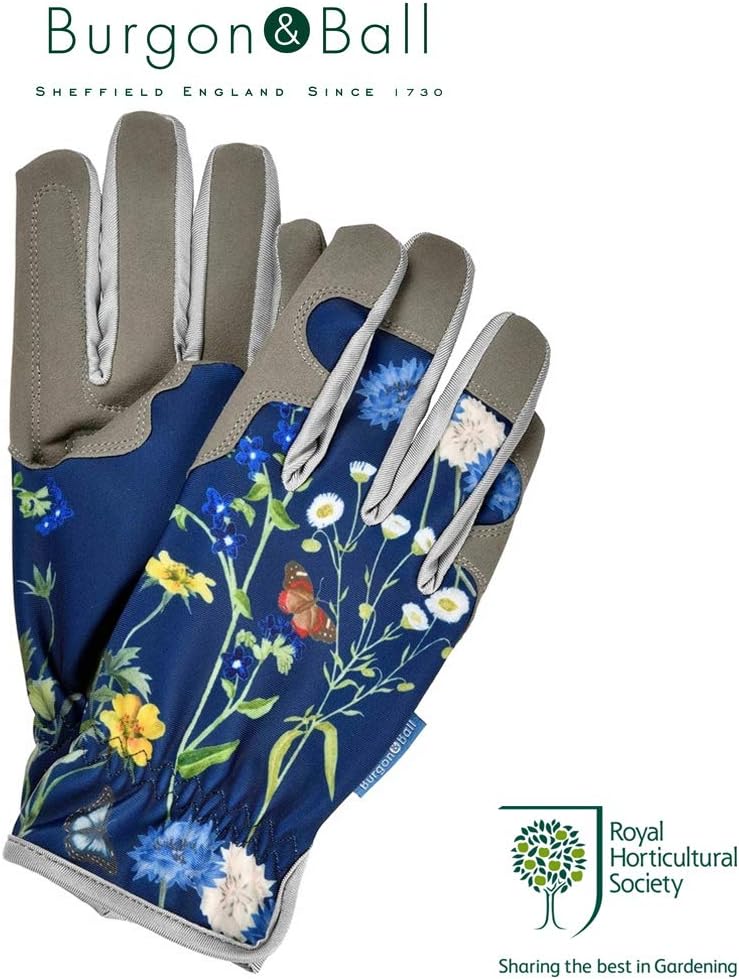 Burgon & Ball RHS British Meadow Blue Gardening Gloves Cushion Palm One Size Machine Washable - Image 4