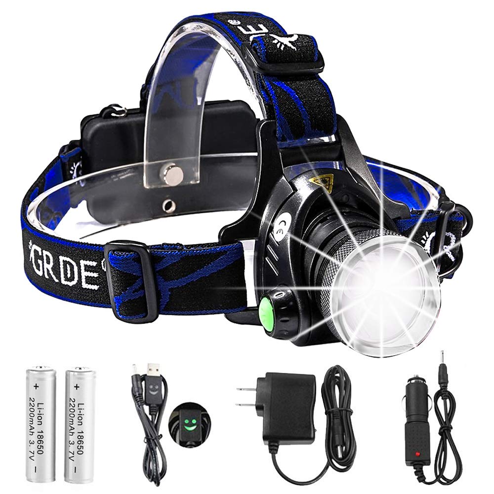 Headlamp,GRDE Rechargeable Led Headlamp Headlight Flashlight 3 Modes