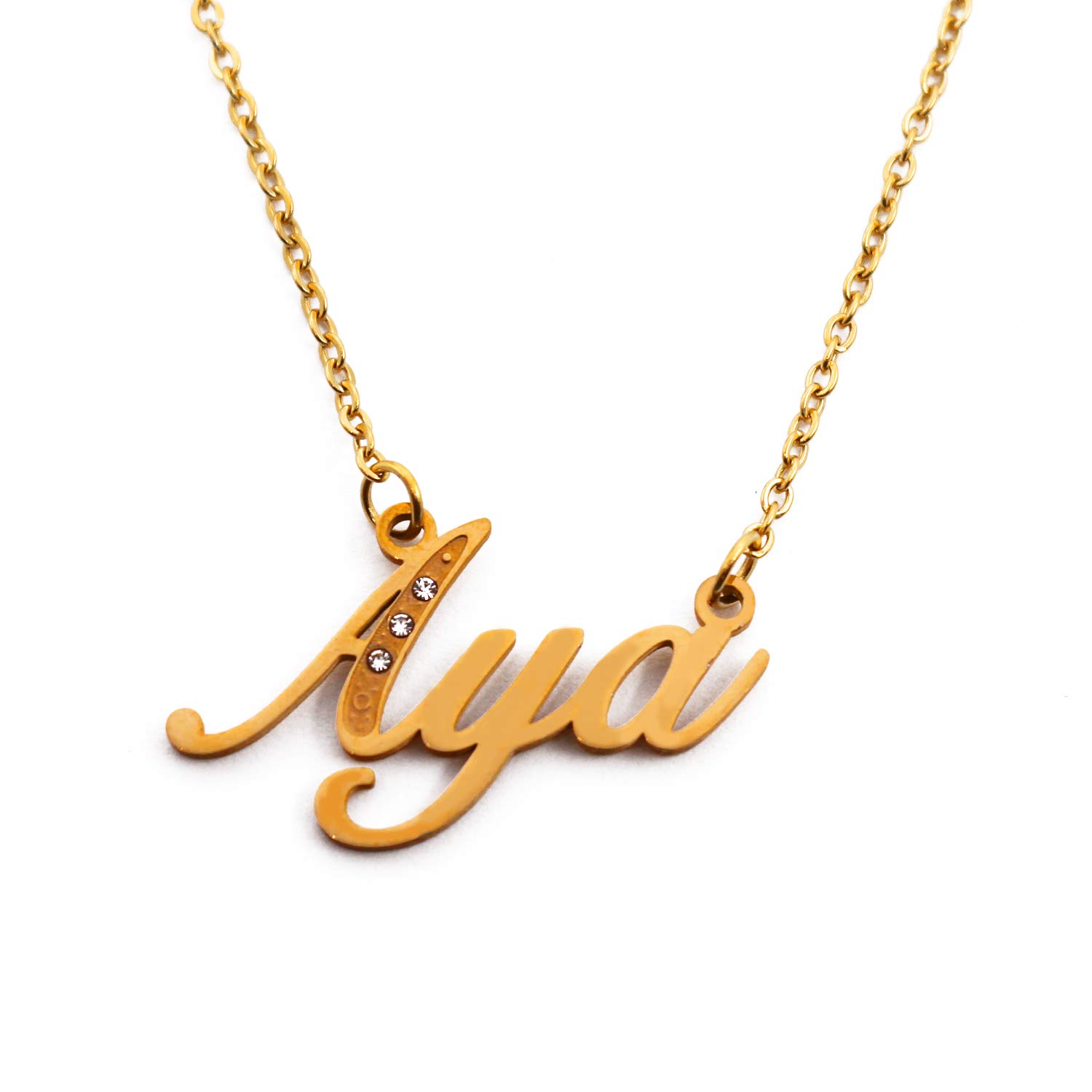 Aya Italic Personalised Name Necklace With Cubic Zirconia Gold Plated, Custom Dainty Name Pendants, Jewellery for Ladies, Girlfriend, Mother, Sister, Friends