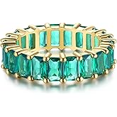 Nossa Green Emerald Band (5 Carat) 18K Gold Plated Claw Prong | Rectangle Emerald Cut Eternity Band CZ Ring