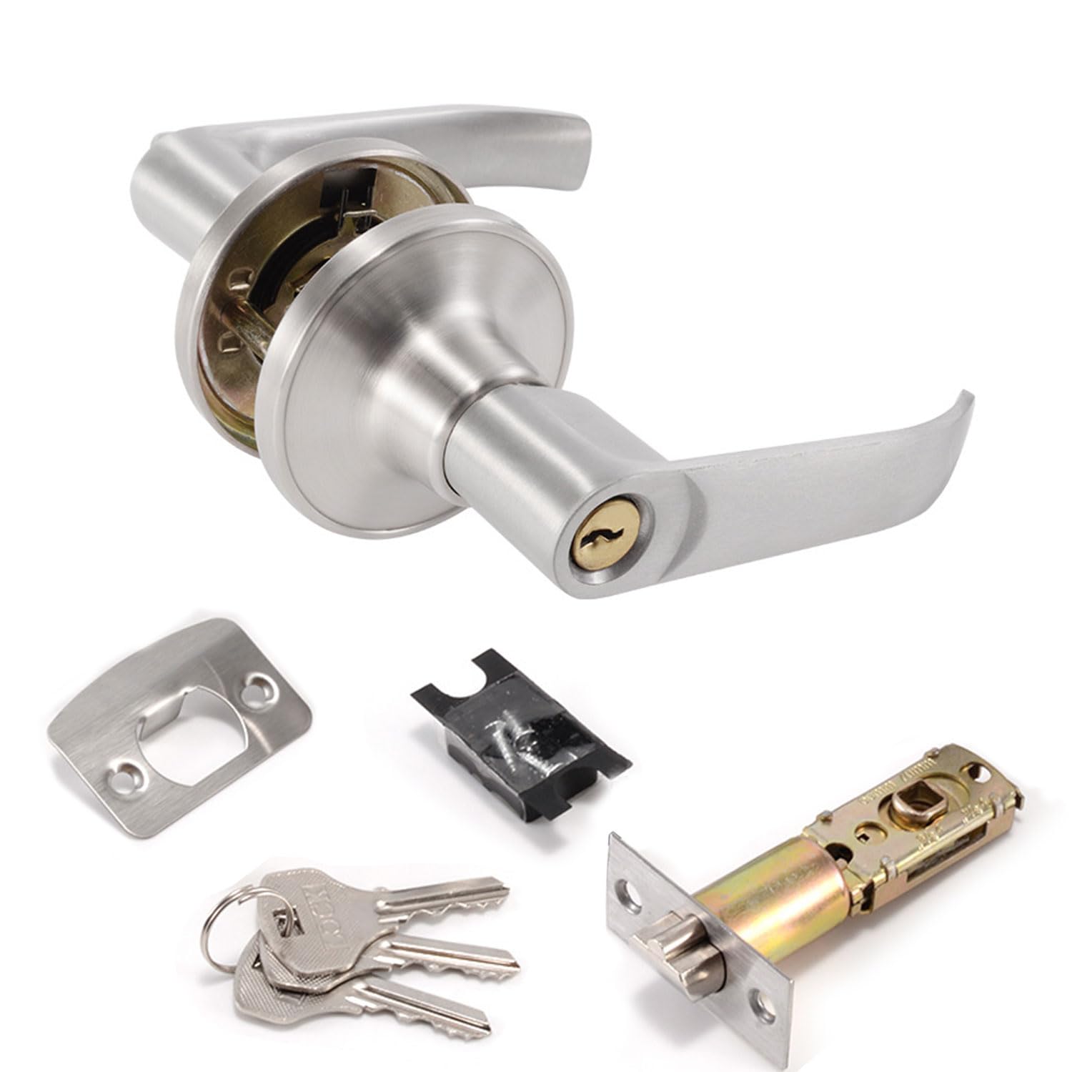 Silver Security Door Lock Set with Adjustable Latch and Privacy Handle, Bedroom Entrance/Exit Locks