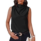 Cicy Bell Womens Mock Neck Satin Tank Tops Business Casual Work Ruched Blouses Summer Corporate Outfits