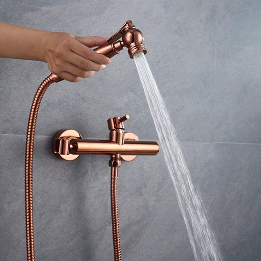 FZHLR Bidet Faucet Set Brass Hot & Cold Mixer Toilet Corner Valve Handheld Shower Head Wash Car Pet Sprayer Mounting Hole Distance 15Cm,Rose Gold