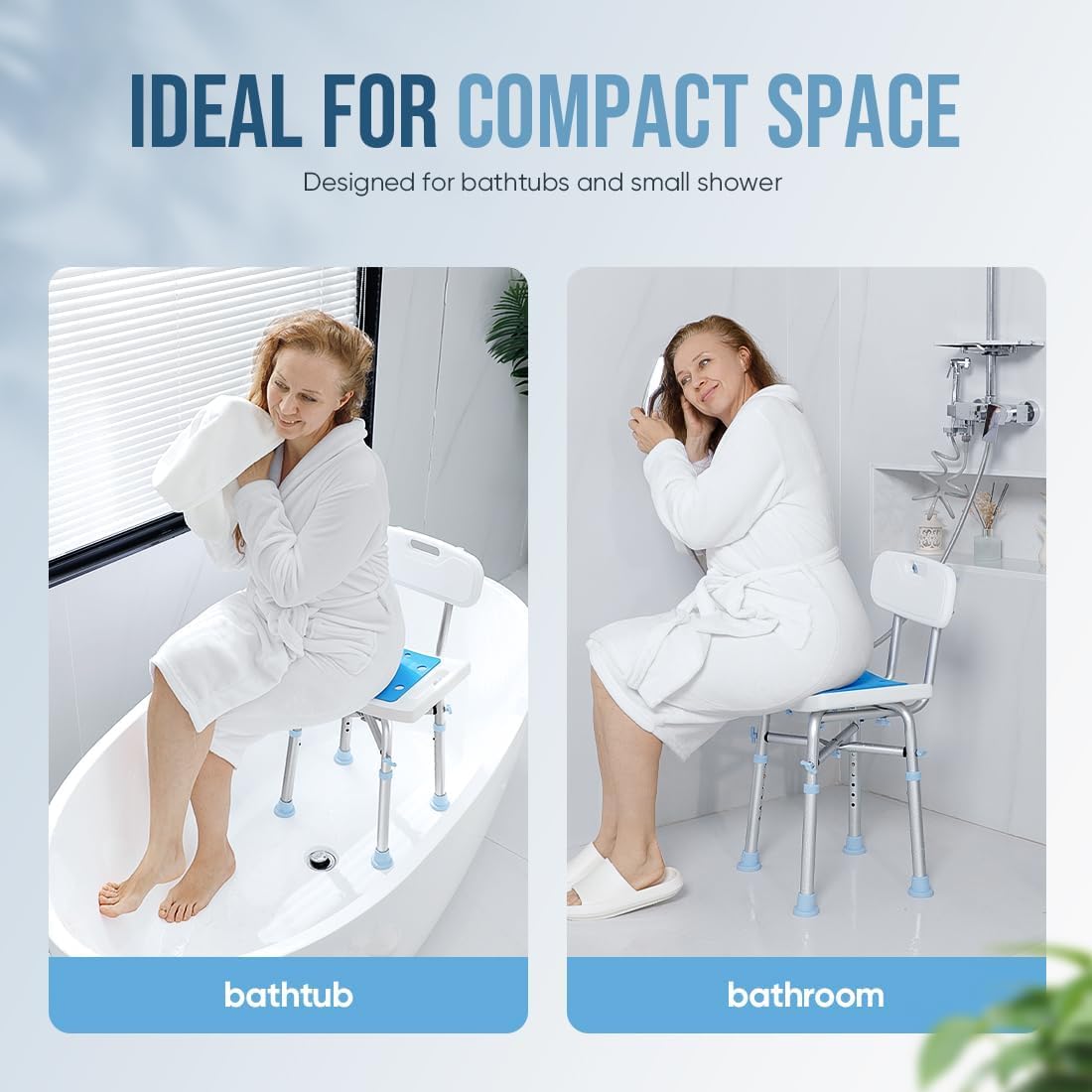 OasisSpace Heavy Duty Shower Chair with Back 500lb, EVA Padded Bath Seat with Height Adjustable Tube- Medical Tool Free Anti-Slip Shower Bench Bathtub Stool for Elderly, Senior, Handicap & Disabled