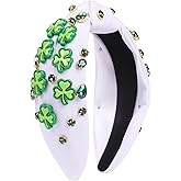 KINYFY St. Patrick’s Day Shamrock Headband, White St. Patrick’s Day Clover Hairband, Crystal Rhinestone Lucky Clover Embellished Headband for Adults, Women, Girls Hair Accessories