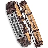 Soul Statement Engraved Leather Adjustable Bracelet for Men & Teens, Bible Verse Bracelets, Inspirational Christian Confirmation Gift for Teenagers (Phil 4:13 Brown)