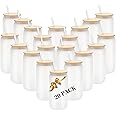 20 Pack Sublimation Glass Cups Cans Shaped Blank Frosted with Bamboo Lids Borosilicate Glasses Tumbler Mason Jar Cups Mug wit
