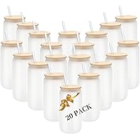 20 Pack Sublimation Glass Cups Cans Shaped Blank Frosted with Bamboo Lids Borosilicate Glasses Tumbler Mason Jar Cups Mug wit