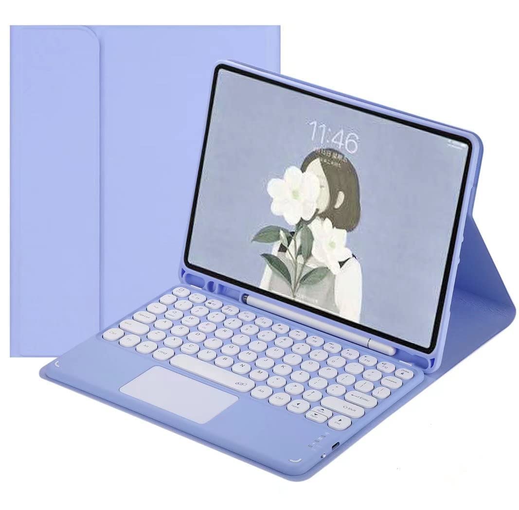 QIYIBOCASE Keyboard Case for iPad Air 11-inch M2/Air5th/4th Generation, Round Keys Magnetic Detachable Touchpad Keyboard Case with Pencil Holder for iPad air6/air5/air4 (Purple)