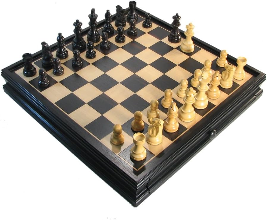 3 3/4" Ebonized French Staunton Chess Set w/ 19" Macassar Storage Board