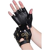 Fumwase Steampunk Gloves PU Leather Gothic Vintage Gloves Fingerless Mittens Heavy Metal with Gears Rocker for Halloween Cosplay Dress Up Role Play Costume Performance Accessories