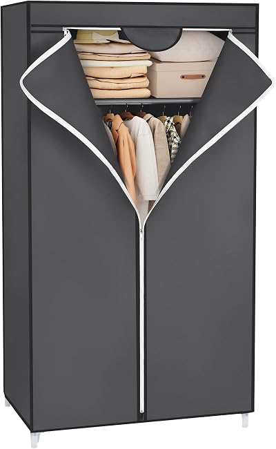 SONGMICS Fabric Wardrobe 75x45x160 cm Grey with Hanging Rail