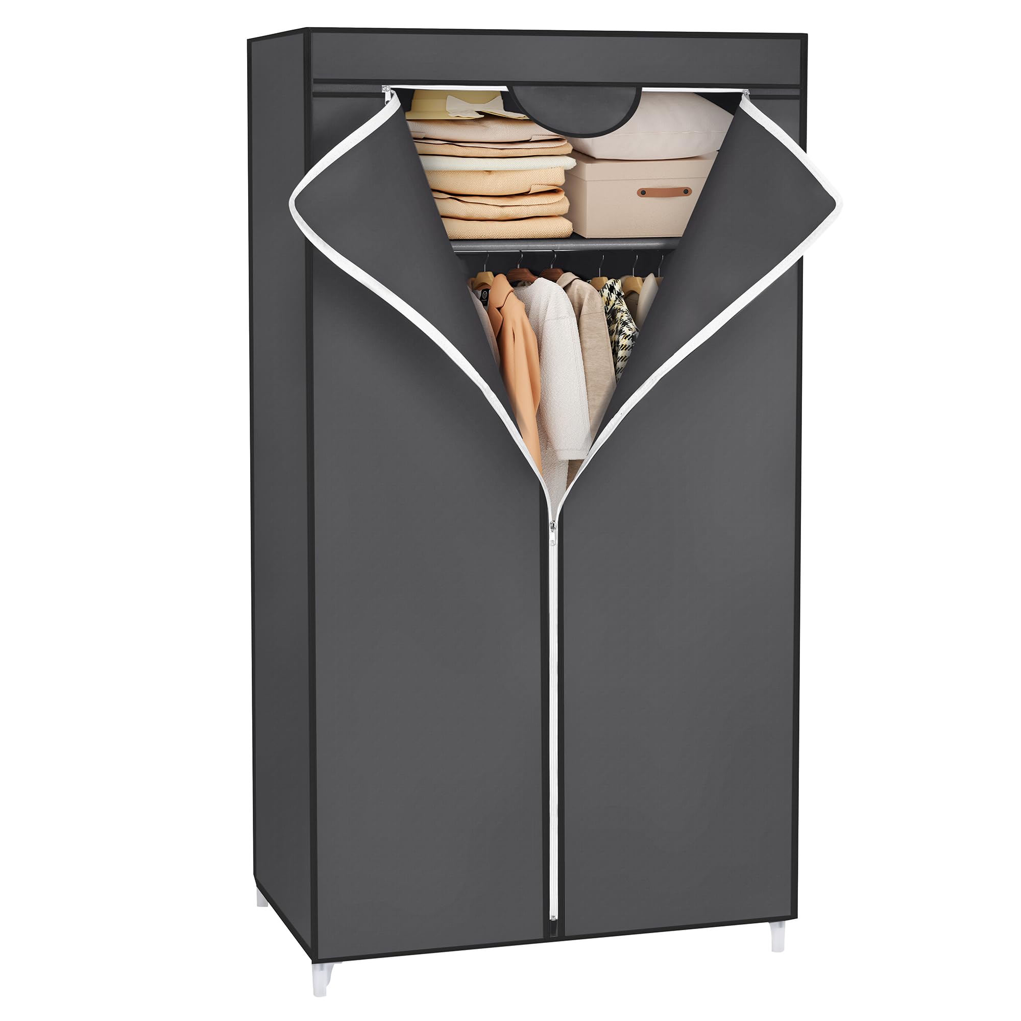 SONGMICS RYG83GY Fabric Wardrobe Folding Wardrobe with Hanging Rail, Simple Dressing Room, Organiser for Toys, Shoes, Bags, Living Room, Bedroom, Cloakroom, 75 x 45 x 160 cm, Grey