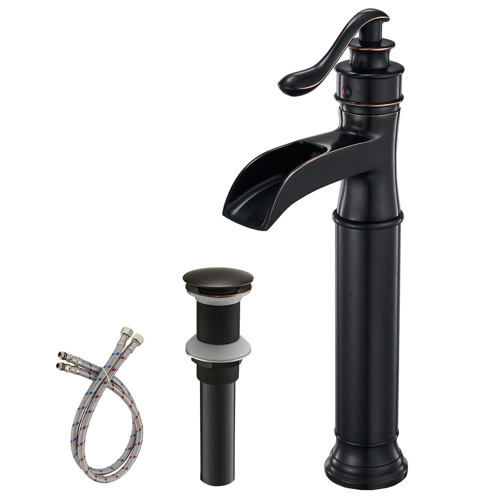 Photo 1 of BWE Waterfall Spout Oil Rubbed Bronze Bathroom Faucet Single Handle One Hole Vessel Sink Faucet ORB Lavatory Faucets Deck Mount Tall Body Commercial