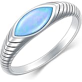 Shroova 925 Sterling Silver Marquise-cut Blue Opal Ring,Stacking Statement Wedding Band Ring for Women Jewelry Gifts for Her(Ring Size 5-10)