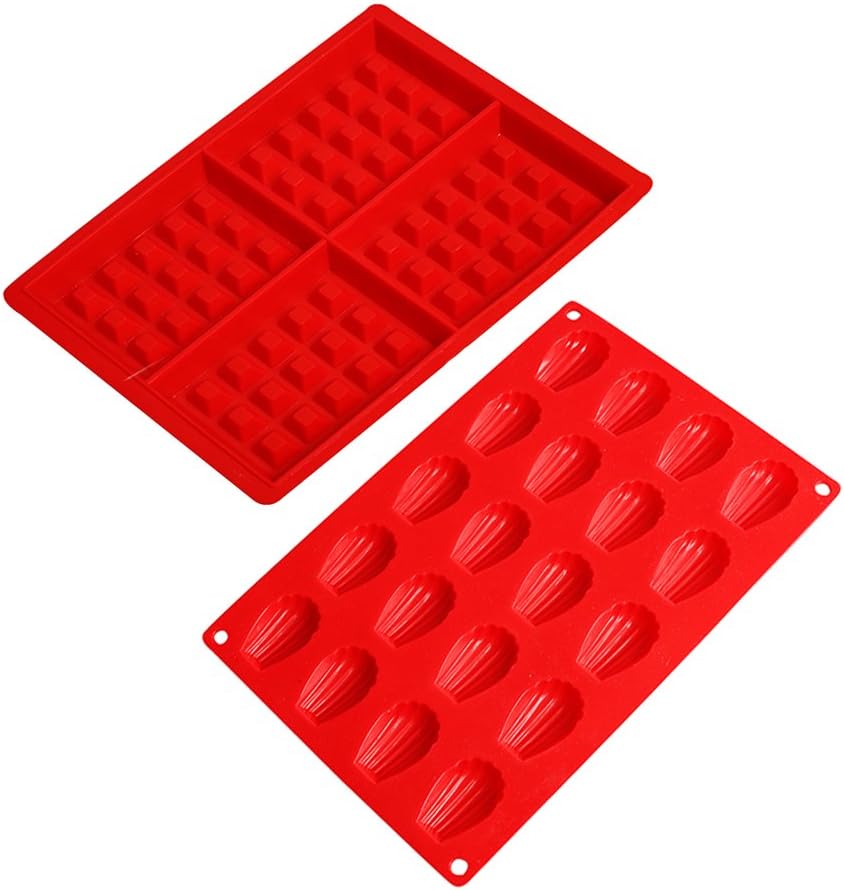 QELEG Set of 2 Waffle Silicone Mold Mini Madeleine Pan Cookie Mold Cake Chocolate Craft Candy Soap Baking Mold